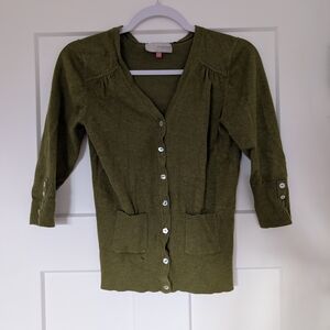 Green Button-Up Quarter Sleeve Cardigan Size 10